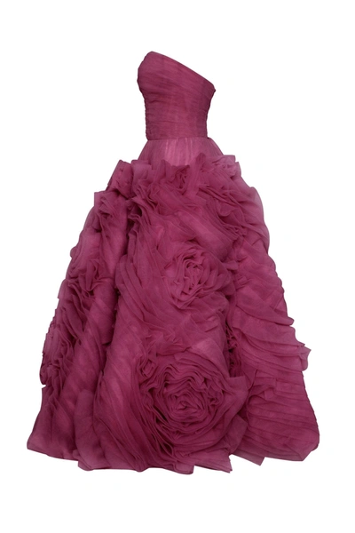 MILLA DRAMATICALLY FLOWERED TULLE DRESS IN WINE COLOR 