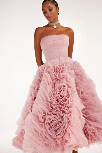 Milla Dramatically Flowered Tulle Dress In Misty Pink In Misty Rose