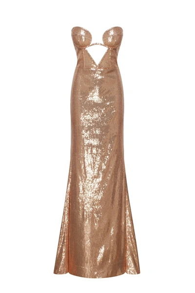 Milla Astonishing  Sequined Lace Maxi Dress In Gold In Gold