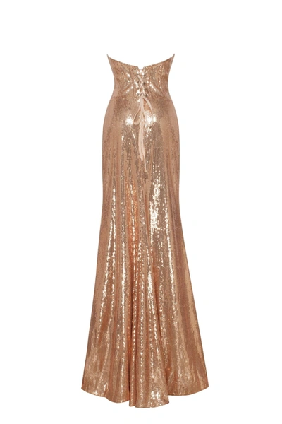 Milla Astonishing  Sequined Lace Maxi Dress In Gold In Gold