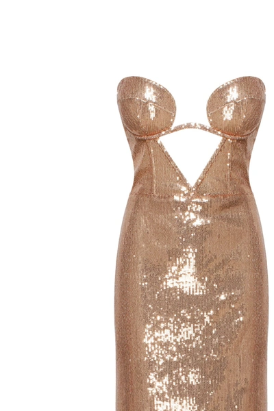 Milla Astonishing  Sequined Lace Maxi Dress In Gold In Gold