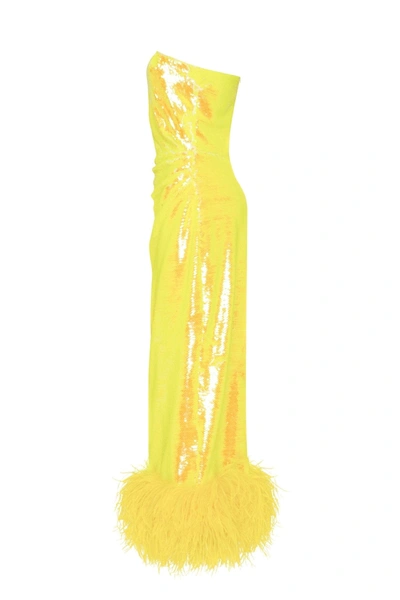 Shop Milla Vivid One-shoulder Yellow Sparkling Wrapped Midi Dress