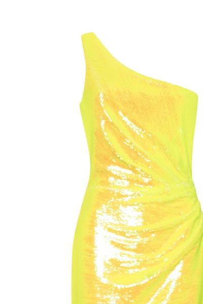 Shop Milla Vivid One-shoulder Yellow Sparkling Wrapped Midi Dress