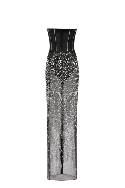 Milla Crystal-covered Fabulous Black Maxi Dress In Black