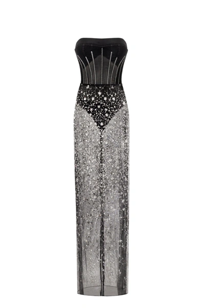 Milla Crystal-covered Fabulous Black Maxi Dress In Black