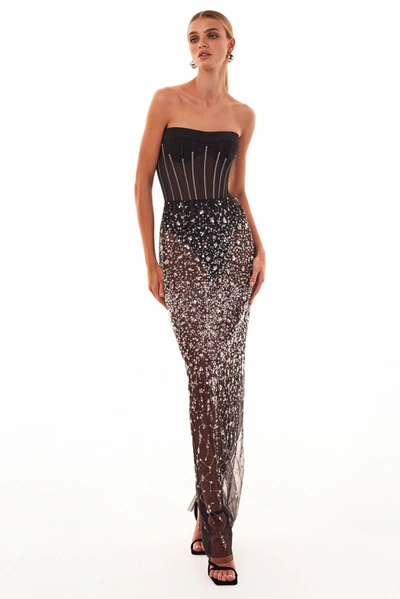 Milla Crystal-covered Fabulous Black Maxi Dress In Black