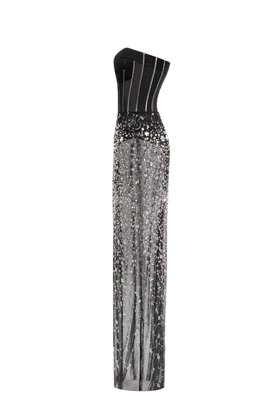 Milla Crystal-covered Fabulous Black Maxi Dress In Black