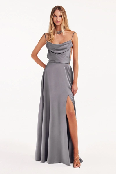 Milla Boudoir Dusty Blue Silk Slip Dress In Misty Rose