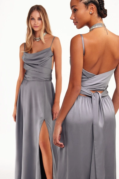 Milla Boudoir Dusty Blue Silk Slip Dress In Misty Rose