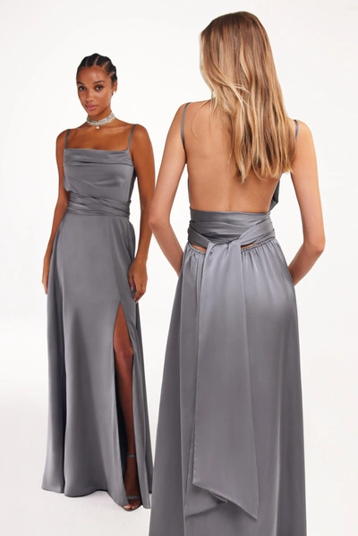 Milla Boudoir Dusty Blue Silk Slip Dress In Misty Rose