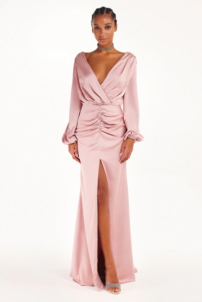 Milla Fancy Misty Rose Silk Maxi Evening Dress In Olive