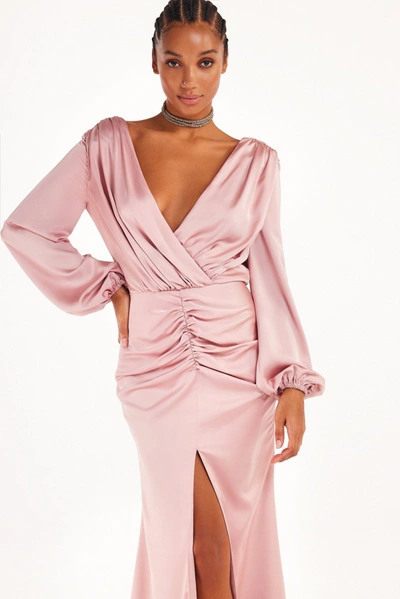 Milla Fancy Misty Rose Silk Maxi Evening Dress In Olive