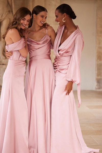 Milla Fancy Misty Rose Silk Maxi Evening Dress In Olive