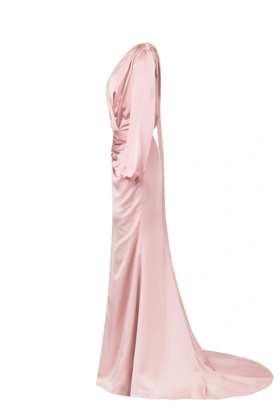 Shop Milla Fancy Misty Rose Silk Maxi Evening Dress In Olive