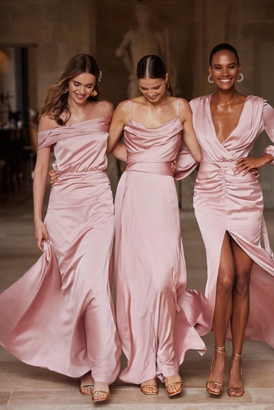 Milla Fancy Misty Rose Silk Maxi Evening Dress In Olive