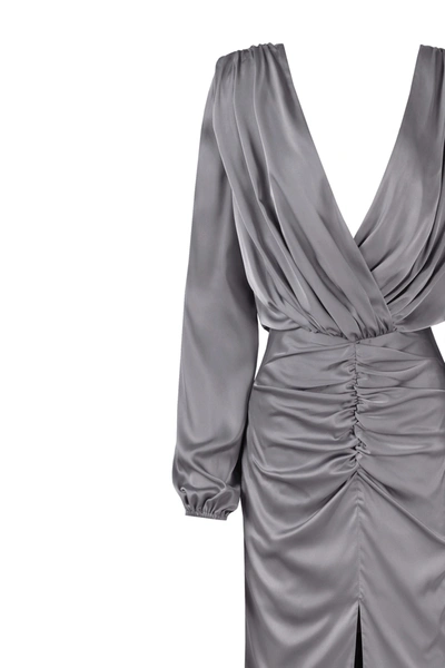 Milla Fancy Silver Silk Maxi Evening Dress In Olive
