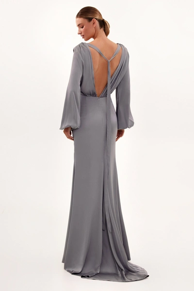 Shop Milla Fancy Silver Silk Maxi Evening Dress In Olive