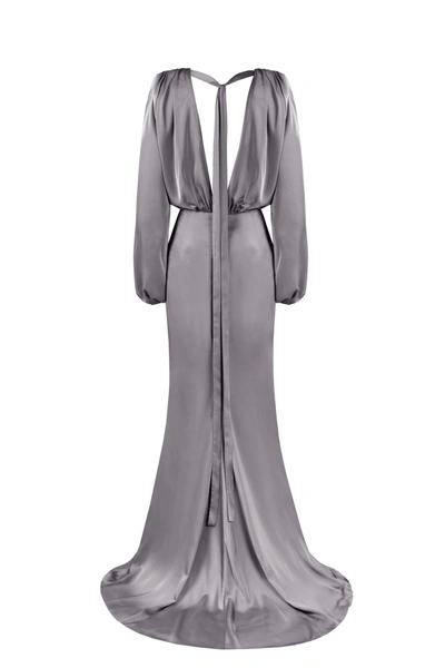 Milla Fancy Silver Silk Maxi Evening Dress In Olive