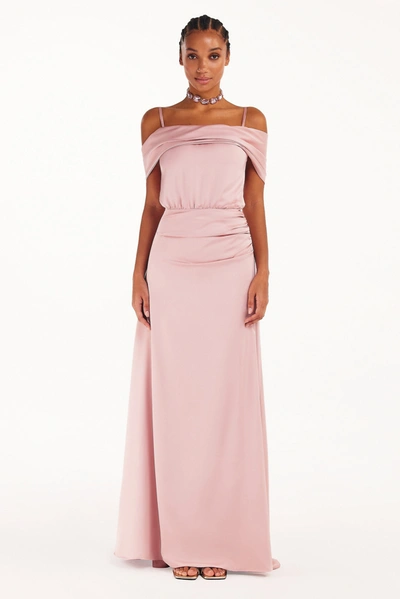 Shop Milla Elegant Misty Rose Off-the-shoulder Silk Maxi Dress In Olive