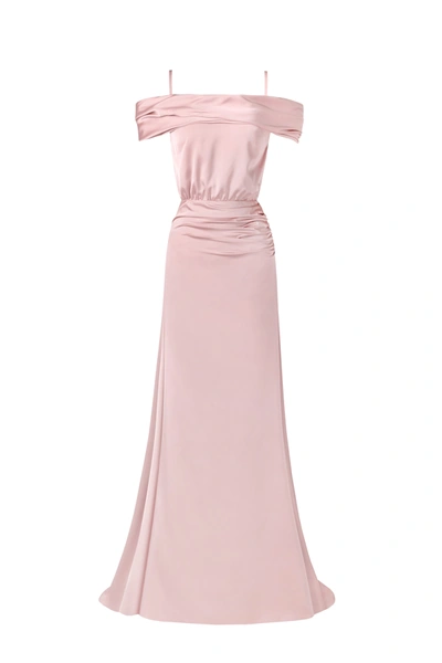 Shop Milla Elegant Misty Rose Off-the-shoulder Silk Maxi Dress In Olive