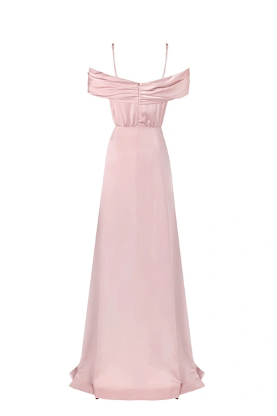 Shop Milla Elegant Misty Rose Off-the-shoulder Silk Maxi Dress In Olive