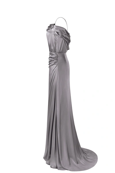 Shop Milla Elegant Silver Off-the-shoulder Silk Maxi Dress In Olive