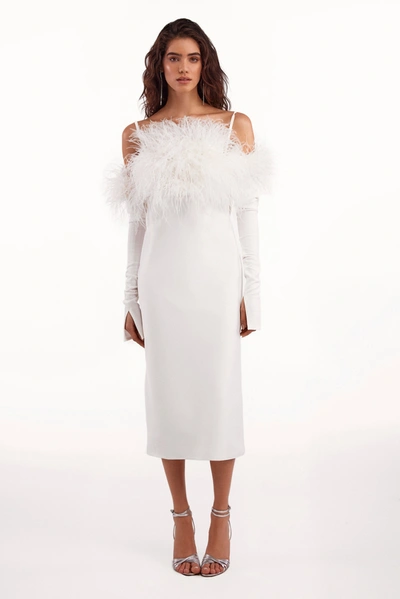 Shop Milla Voguish Feather Embellished Midi Dress In White