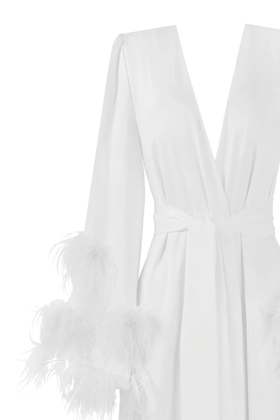Milla Delicate Feather-trimmed Satin Robe In Ivory