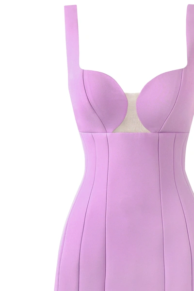 Milla Glossy Ultra Mini Dress In Lavender With Cutouts In Lavender
