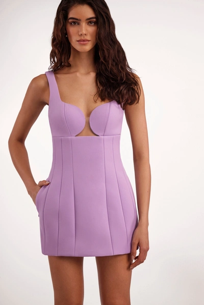 Milla Glossy Ultra Mini Dress In Lavender With Cutouts In Lavender