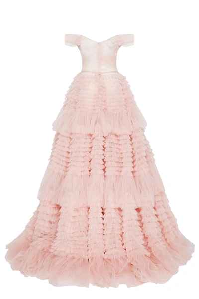 Shop Milla Misty Rose Off-the-shoulder Frill-layered Gown