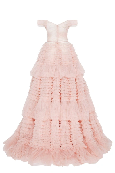 Milla Misty Rose Off-the-shoulder Frill-layered Gown In Misty Rose