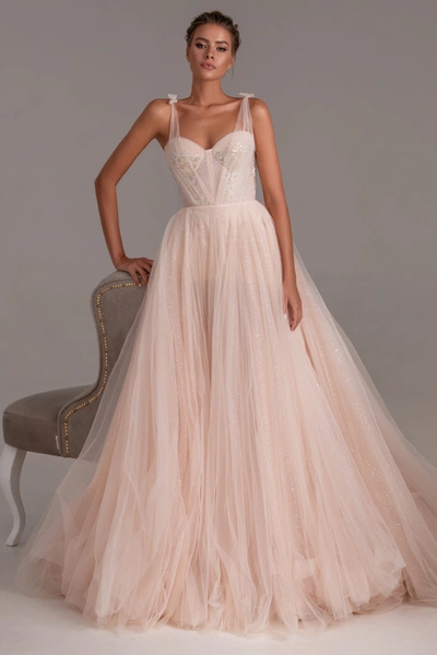 Milla Peach Multi-layered Tulle Gown In Peach