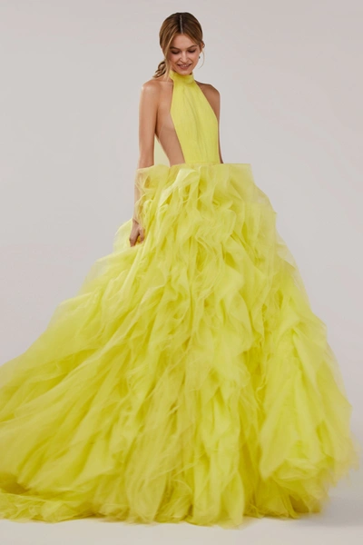 Milla Turtleneck Festive Yellow Evening Gown In Yellow