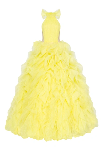 Milla Turtleneck Festive Yellow Evening Gown In Yellow