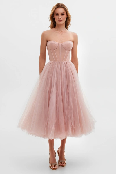 Milla Misty Rose Strapless Puffy Midi Tulle Dress In Misty Rose