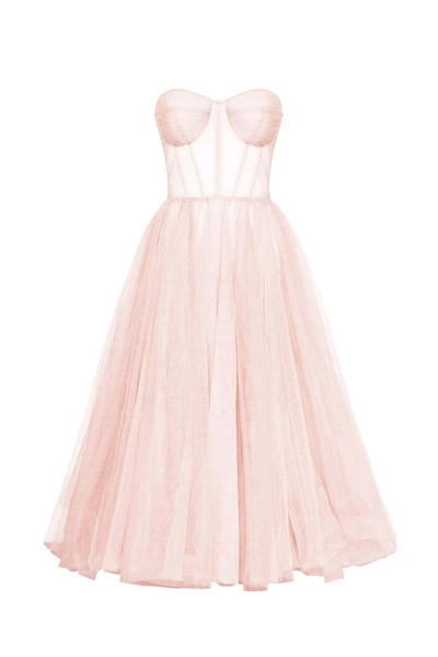 Milla Misty Rose Strapless Puffy Midi Tulle Dress In Misty Rose