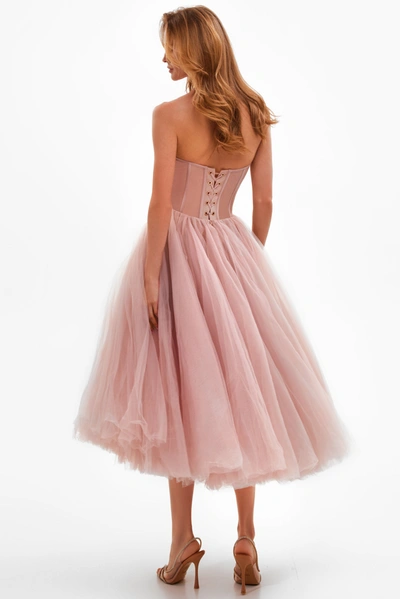 Milla Misty Rose Strapless Puffy Midi Tulle Dress In Misty Rose