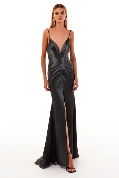 Milla Smoky Fitted Maxi Dress With High Slit In Gray
