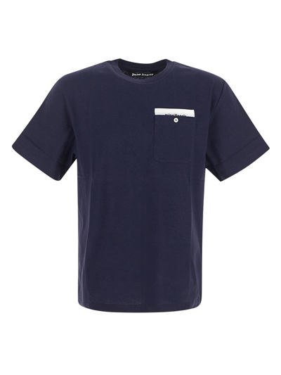 Shop Palm Angels Sartorial Tape Pocket T-shirt In Blue