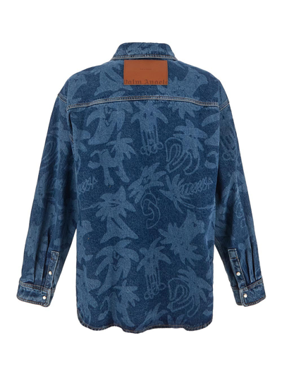 Shop Palm Angels Palm Motif Denim Shirt In Blue