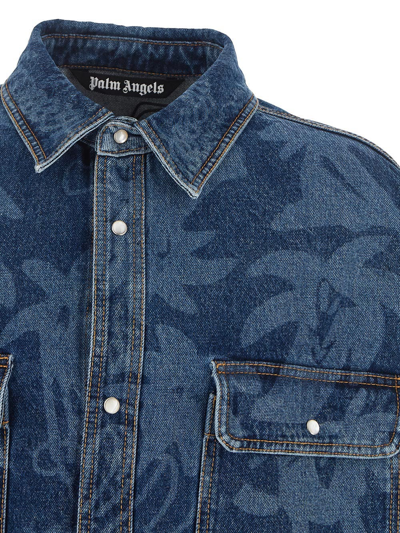 Shop Palm Angels Palm Motif Denim Shirt In Blue