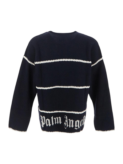 Shop Palm Angels Monogram Striped Sweater In Blue