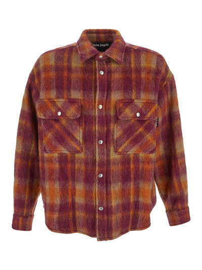 Shop Palm Angels Brushed Wool Check Overshirt In Multicolor
