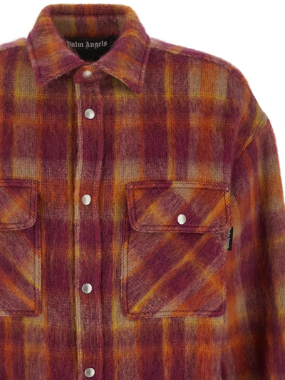 Shop Palm Angels Brushed Wool Check Overshirt In Multicolor
