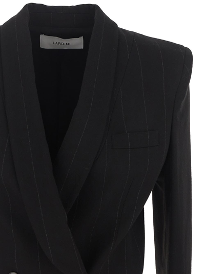 Shop Lardini Striped Cropped Jacket In Black