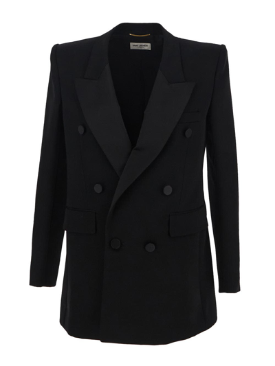 Shop Saint Laurent Double-breasted Tuxedo Jacket In Black