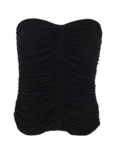 Saint Laurent Sleeveless Draped Cropped Top In Black