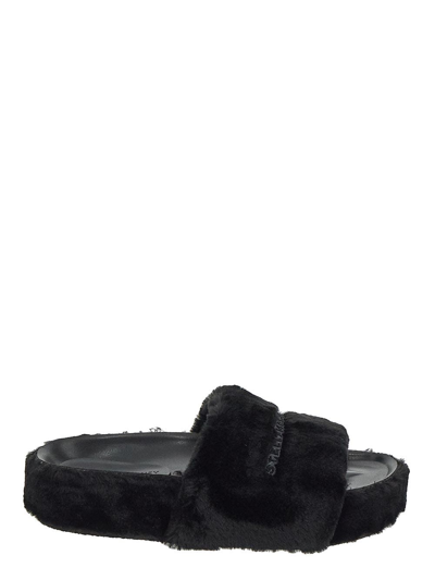 Shop Stella Mccartney Faux-fur Slides In Black