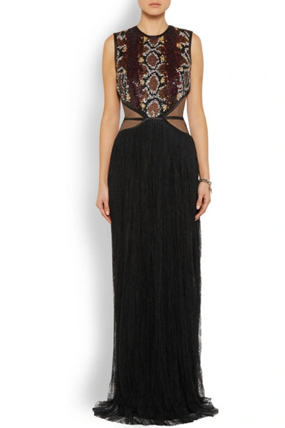 Shop Givenchy - Gown In Black Chantilly Lace And Sequined Tulle